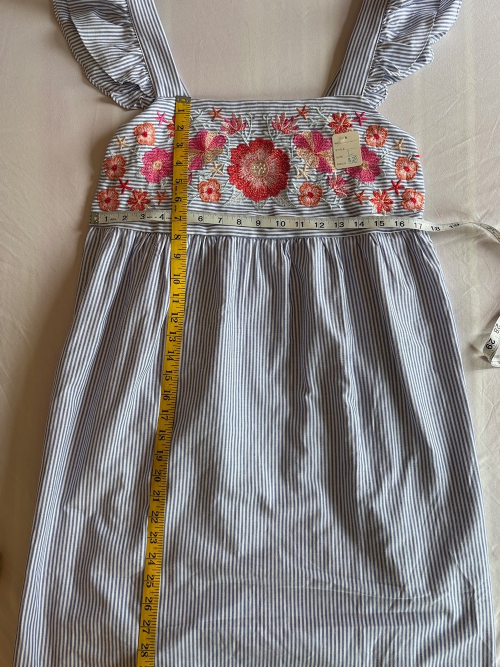 Girls Striped Sundress with Pink Floral Embroidery